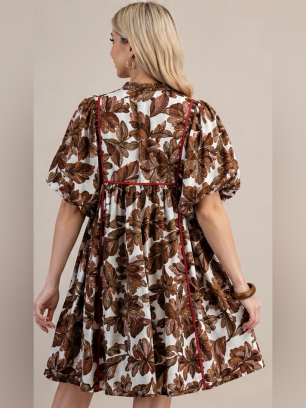 Gigio Floral Babydoll Mini Dress Medium Puff Sleeve Pockets Lined Boho NWOT - Picture 3 of 12